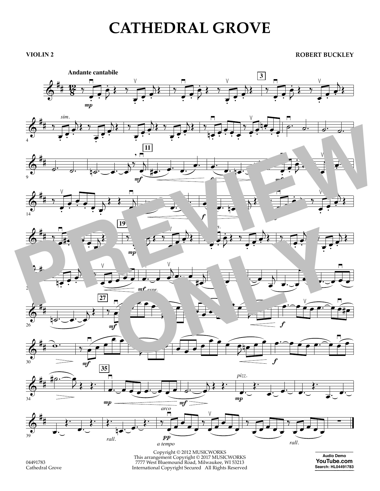 Robert Buckley Cathedral Grove - Violin 2 Sheet Music Notes & Chords for Orchestra - Download or Print PDF