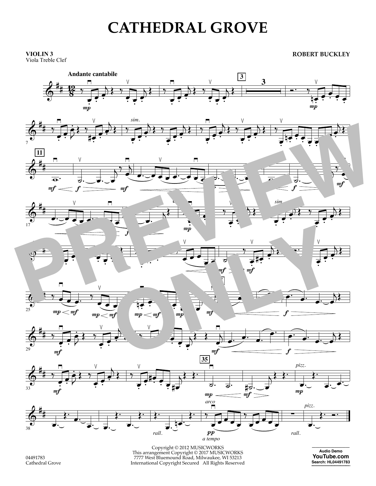 Robert Buckley Cathedral Grove - Violin 3 (Viola Treble Clef) Sheet Music Notes & Chords for Orchestra - Download or Print PDF