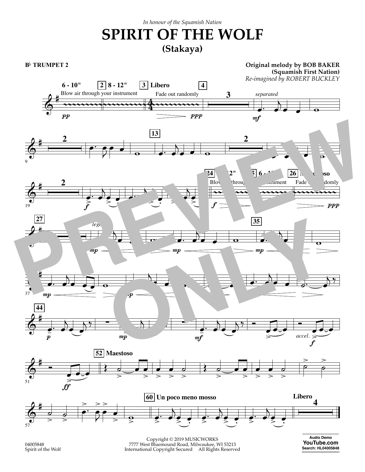 Robert Buckley Spirit of the Wolf (Stakaya) - Bb Trumpet 2 Sheet Music Notes & Chords for Concert Band - Download or Print PDF