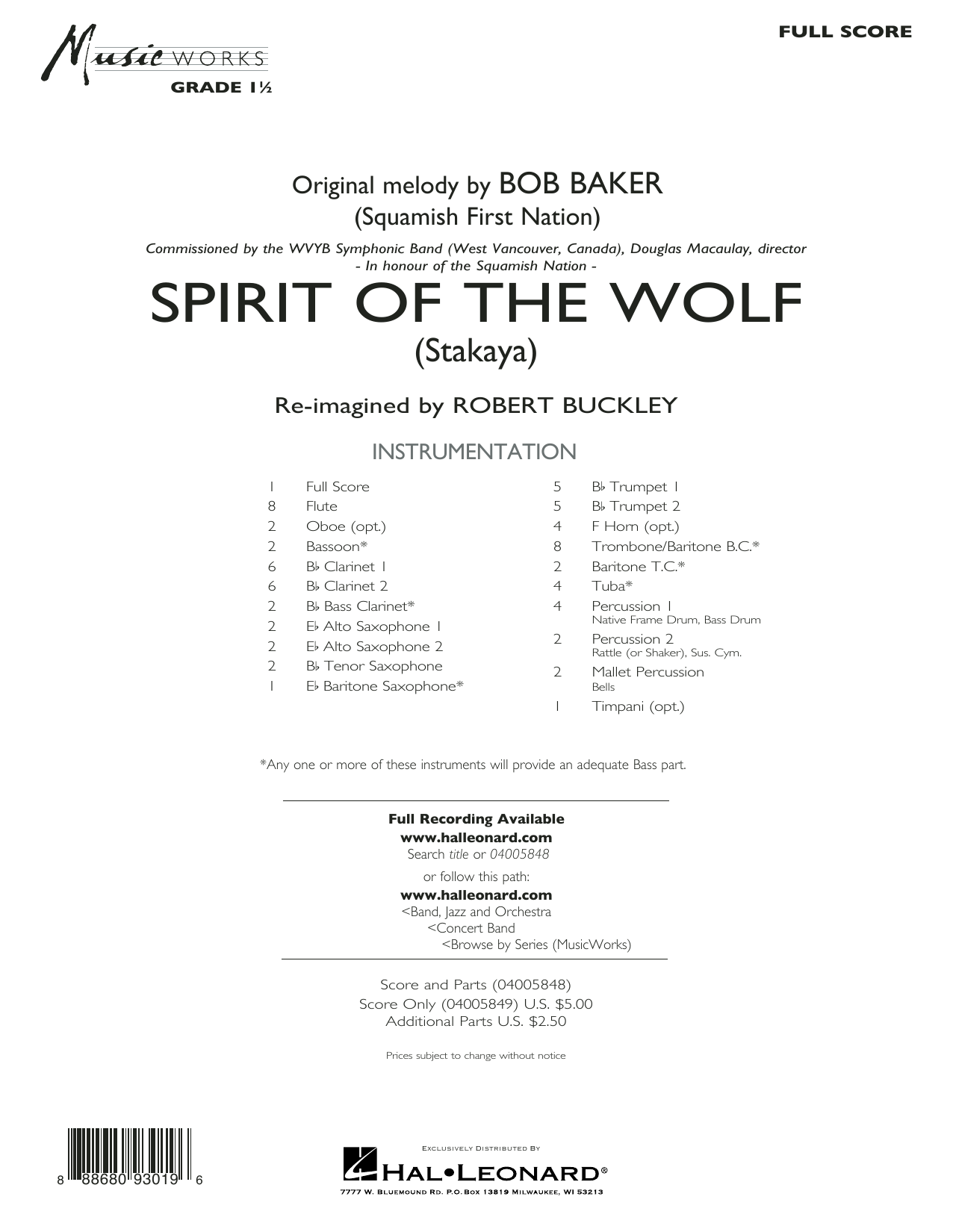 Robert Buckley Spirit of the Wolf (Stakaya) - Conductor Score (Full Score) Sheet Music Notes & Chords for Concert Band - Download or Print PDF