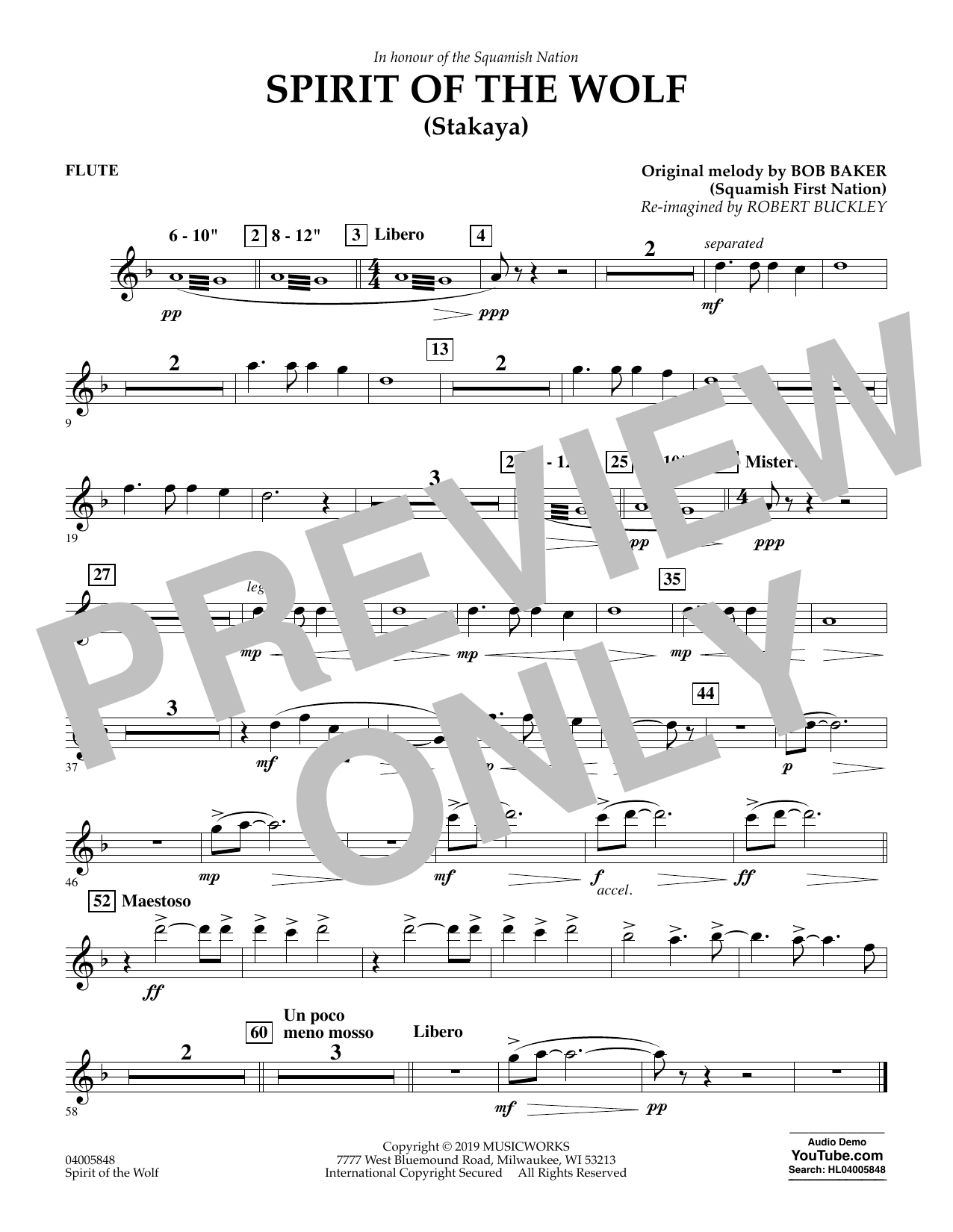Robert Buckley Spirit of the Wolf (Stakaya) - Flute Sheet Music Notes & Chords for Concert Band - Download or Print PDF