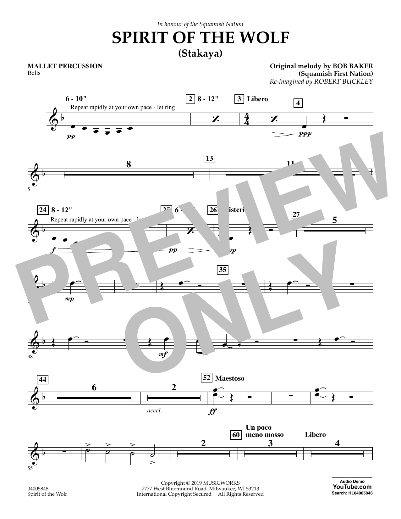 Robert Buckley Spirit of the Wolf (Stakaya) - Mallet Percussion Sheet Music Notes & Chords for Concert Band - Download or Print PDF