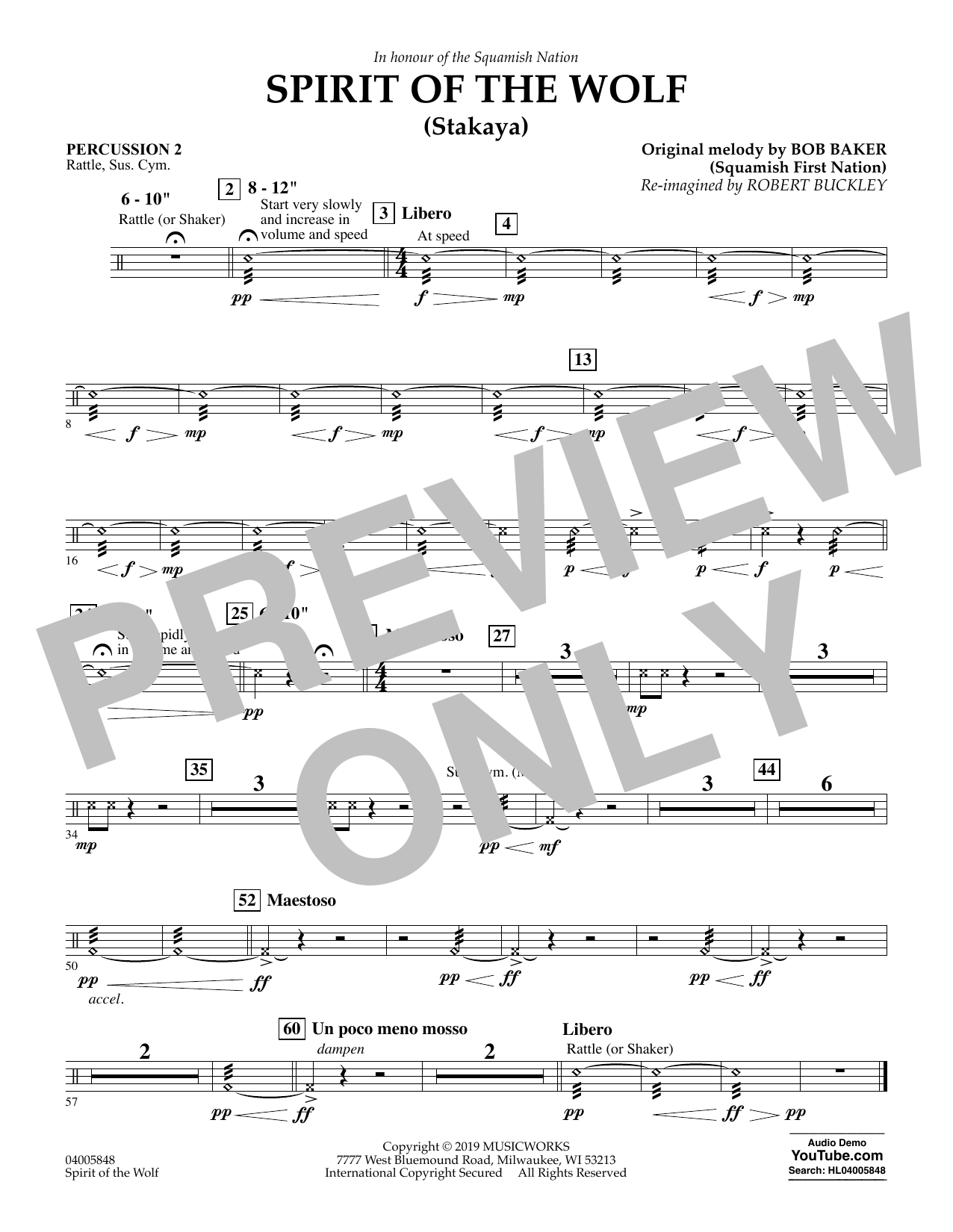 Robert Buckley Spirit of the Wolf (Stakaya) - Percussion 2 Sheet Music Notes & Chords for Concert Band - Download or Print PDF