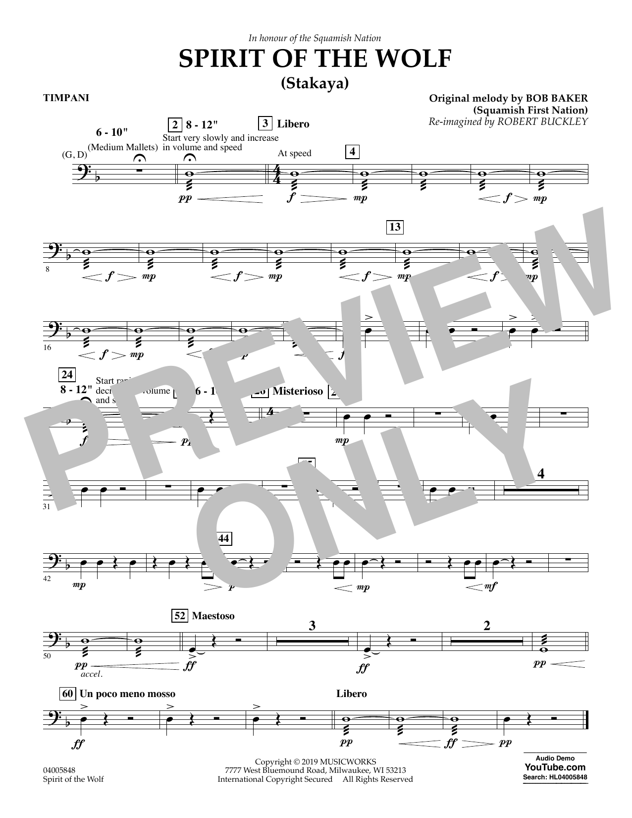 Robert Buckley Spirit of the Wolf (Stakaya) - Timpani Sheet Music Notes & Chords for Concert Band - Download or Print PDF
