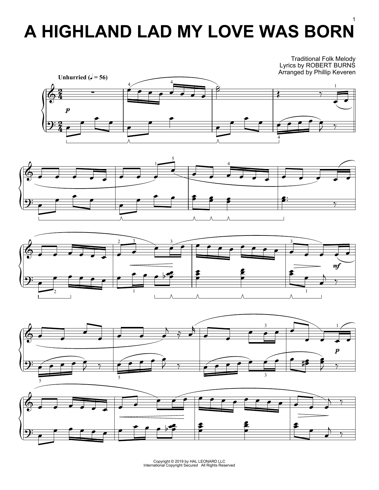 Robert Burns A Highland Lad My Love Was Born (arr. Phillip Keveren) Sheet Music Notes & Chords for Piano Solo - Download or Print PDF