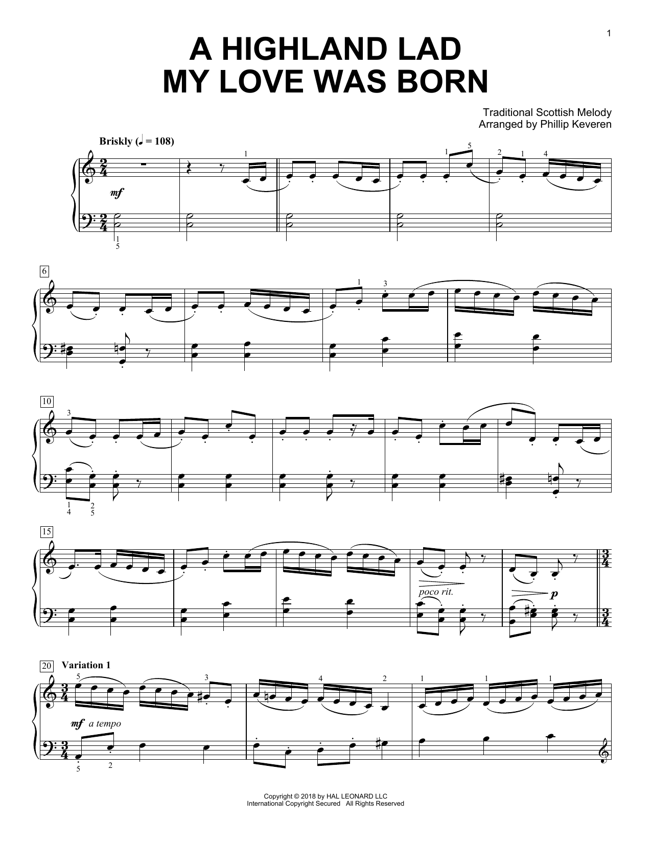 Robert Burns A Highland Lad My Love Was Born [Classical version] (arr. Phillip Keveren) Sheet Music Notes & Chords for Piano - Download or Print PDF