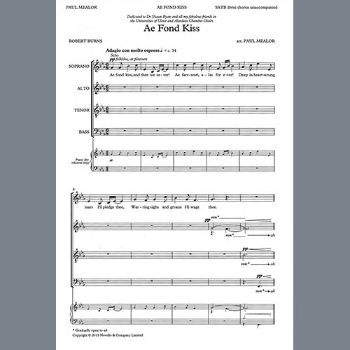 Robert Burns, Ae Fond Kiss (arr. Paul Mealor), SATB Choir