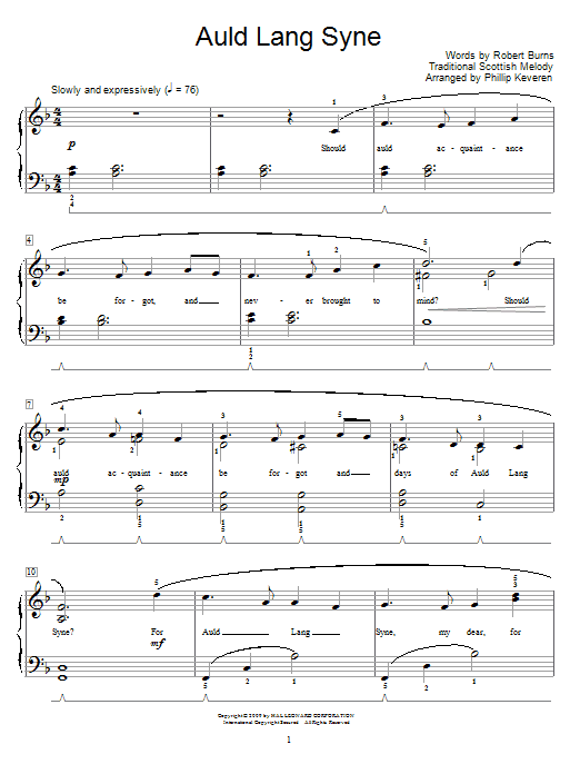 Robert Burns Auld Lang Syne Sheet Music Notes & Chords for Educational Piano - Download or Print PDF