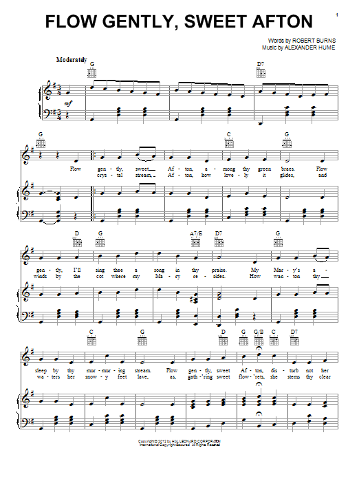 Robert Burns Flow Gently, Sweet Afton Sheet Music Notes & Chords for Piano, Vocal & Guitar (Right-Hand Melody) - Download or Print PDF