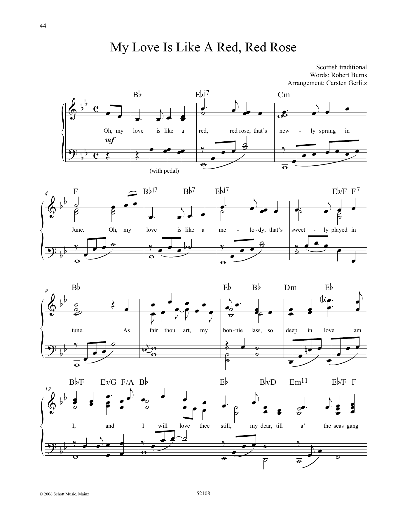 Robert Burns My Love Is like a Red, Red Rose Sheet Music Notes & Chords for Piano Solo - Download or Print PDF