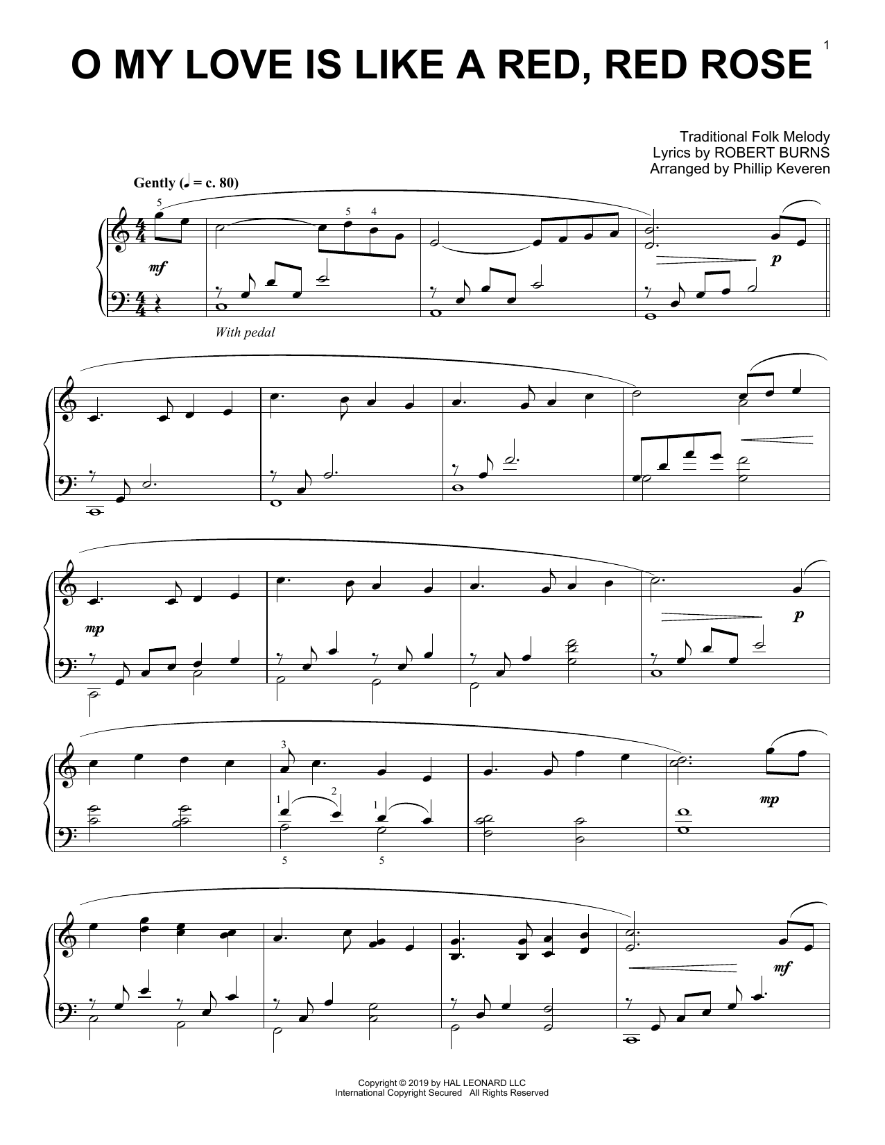 Robert Burns O My Love Is Like A Red, Red Rose (arr. Phillip Keveren) Sheet Music Notes & Chords for Piano Solo - Download or Print PDF