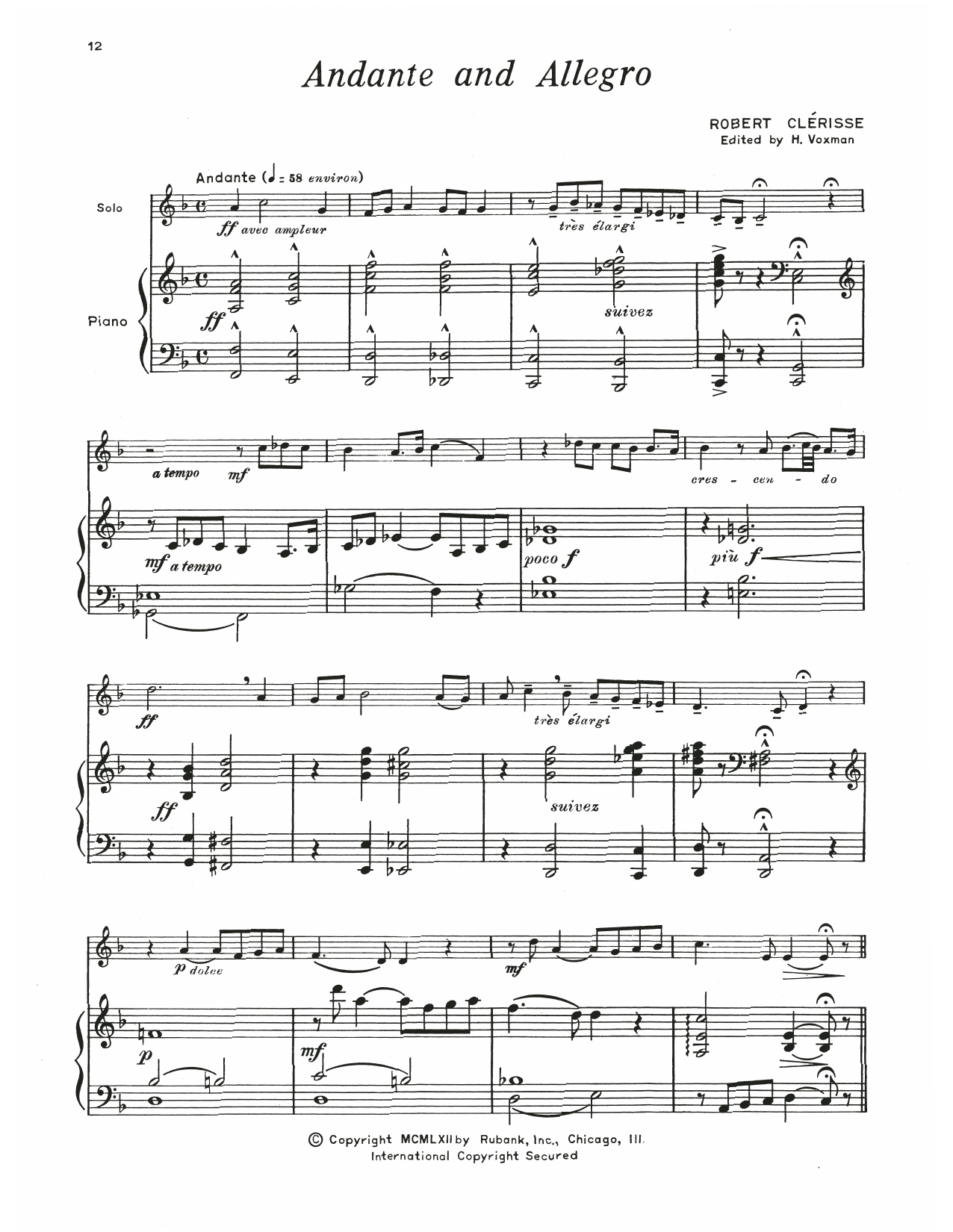 Robert Clérisse Andante And Allegro Sheet Music Notes & Chords for Trumpet and Piano - Download or Print PDF