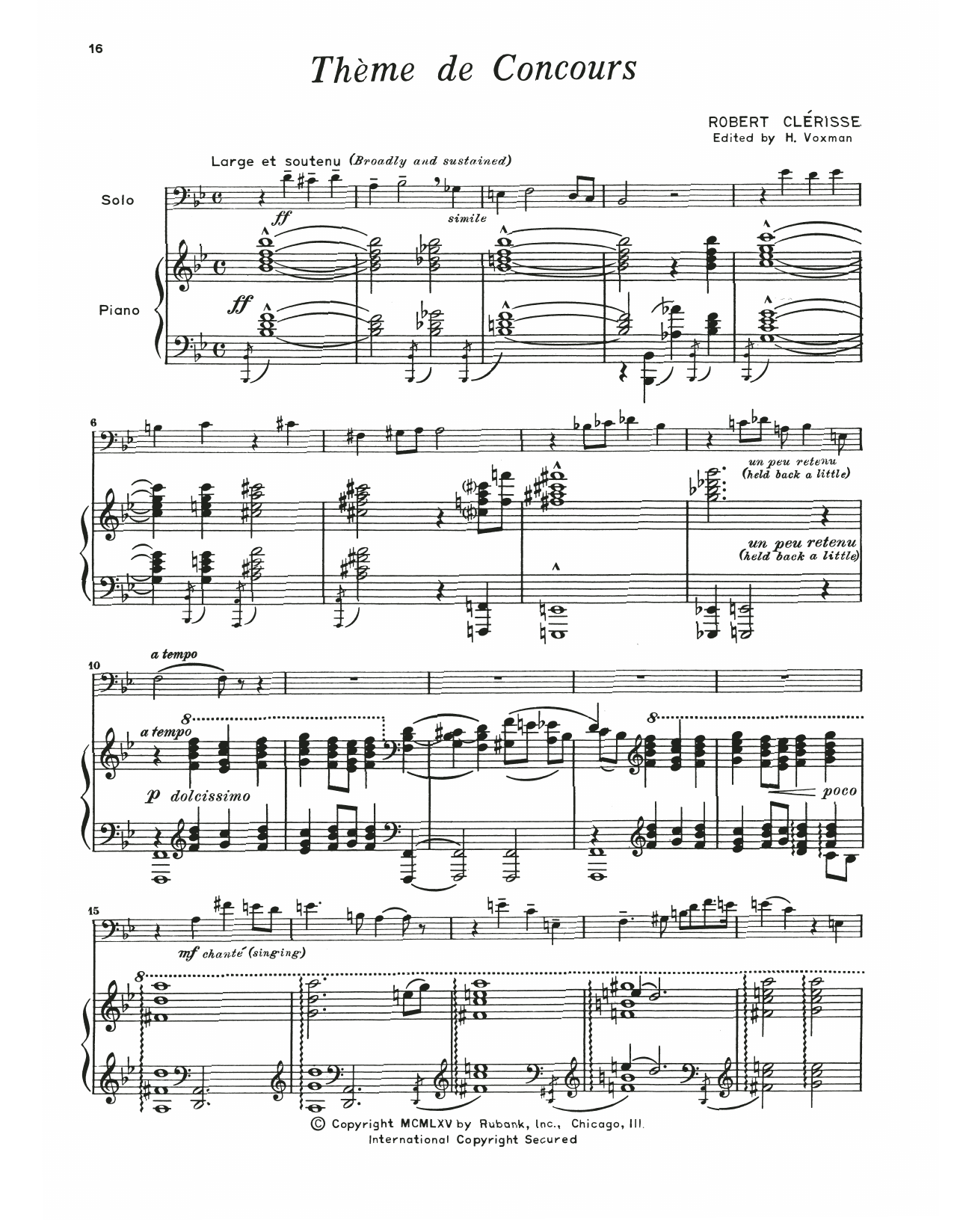 Robert Clérisse Theme De Concours Sheet Music Notes & Chords for Trombone and Piano - Download or Print PDF