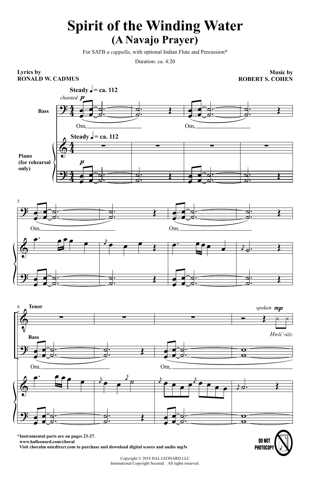 Robert Cohen & Ronald W. Cadmus Spirit Of The Winding Water (A Navajo Prayer) Sheet Music Notes & Chords for SATB Choir - Download or Print PDF