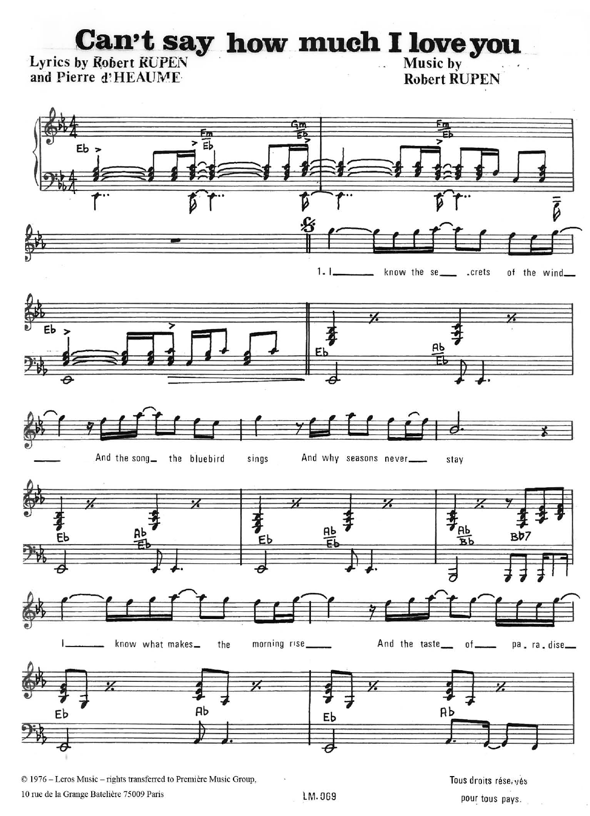 Robert Constandinos Can't Say How Much I Love You Sheet Music Notes & Chords for Piano & Vocal - Download or Print PDF