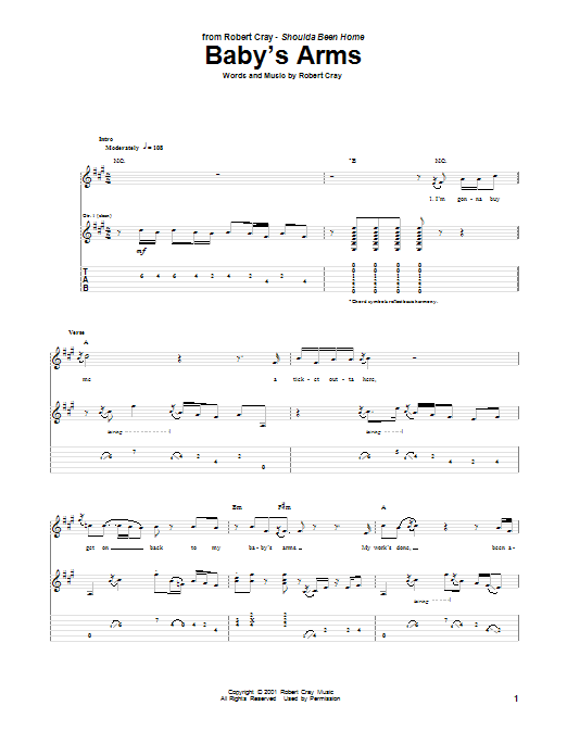 Robert Cray Baby's Arms Sheet Music Notes & Chords for Guitar Tab - Download or Print PDF