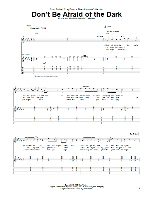 Robert Cray Don't Be Afraid Of The Dark Sheet Music Notes & Chords for Guitar Tab - Download or Print PDF