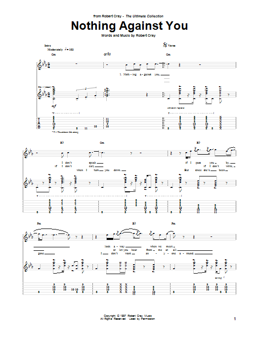Robert Cray Nothing Against You Sheet Music Notes & Chords for Guitar Tab - Download or Print PDF