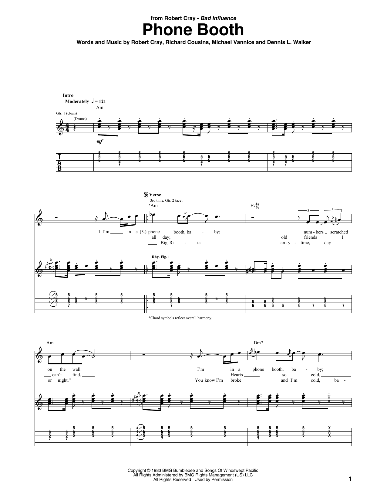 Robert Cray Phone Booth Sheet Music Notes & Chords for Guitar Tab - Download or Print PDF