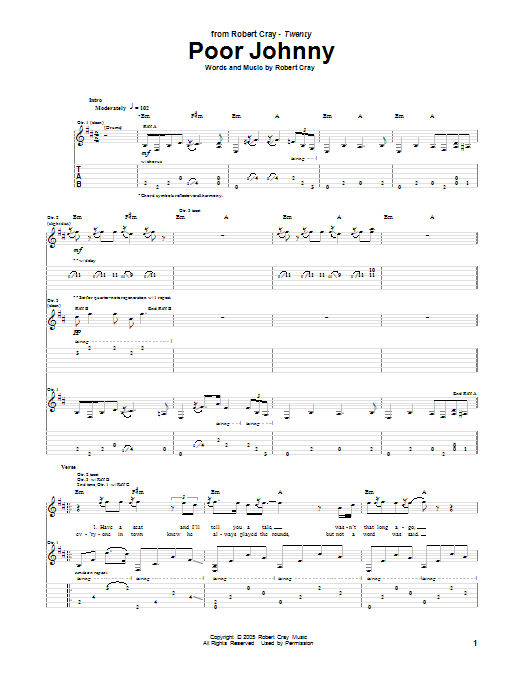 Robert Cray Poor Johnny Sheet Music Notes & Chords for Guitar Tab - Download or Print PDF