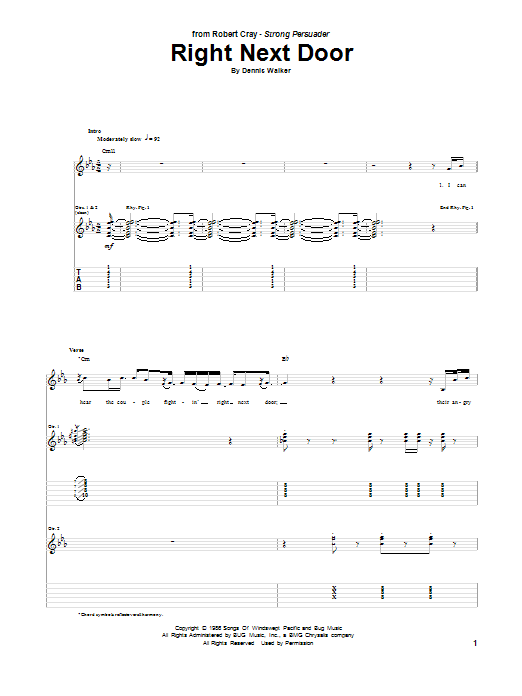 Robert Cray Right Next Door Sheet Music Notes & Chords for Guitar Tab - Download or Print PDF