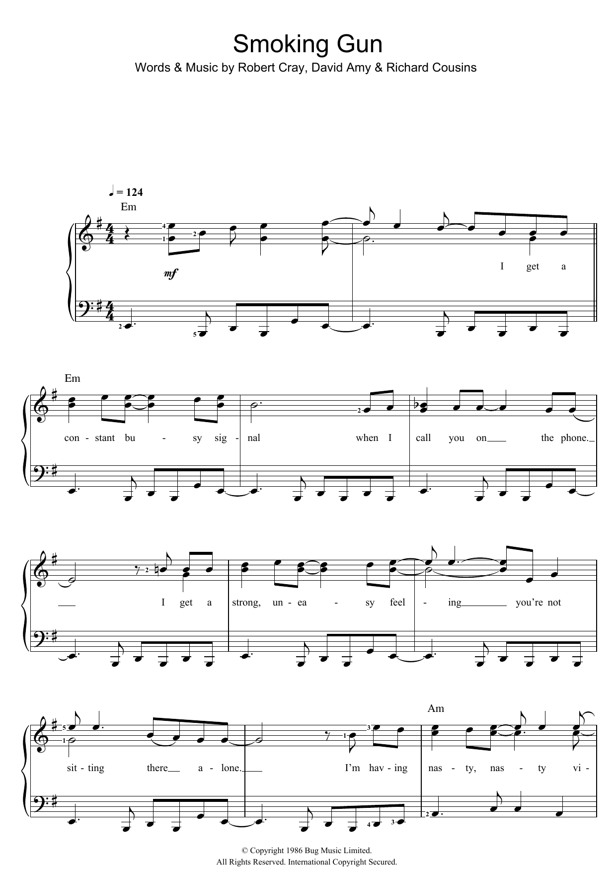 Robert Cray Smoking Gun Sheet Music Notes & Chords for Piano & Vocal - Download or Print PDF