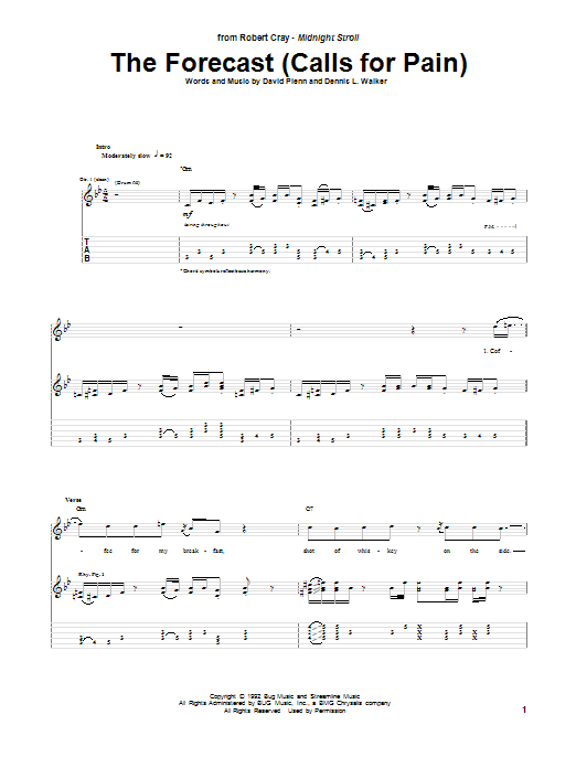 Robert Cray The Forecast (Calls For Pain) Sheet Music Notes & Chords for Guitar Tab - Download or Print PDF