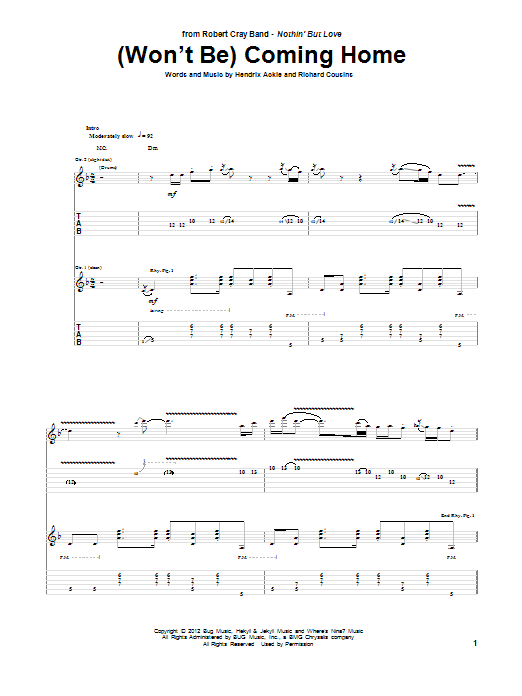 Robert Cray (Won't Be) Coming Home Sheet Music Notes & Chords for Guitar Tab - Download or Print PDF