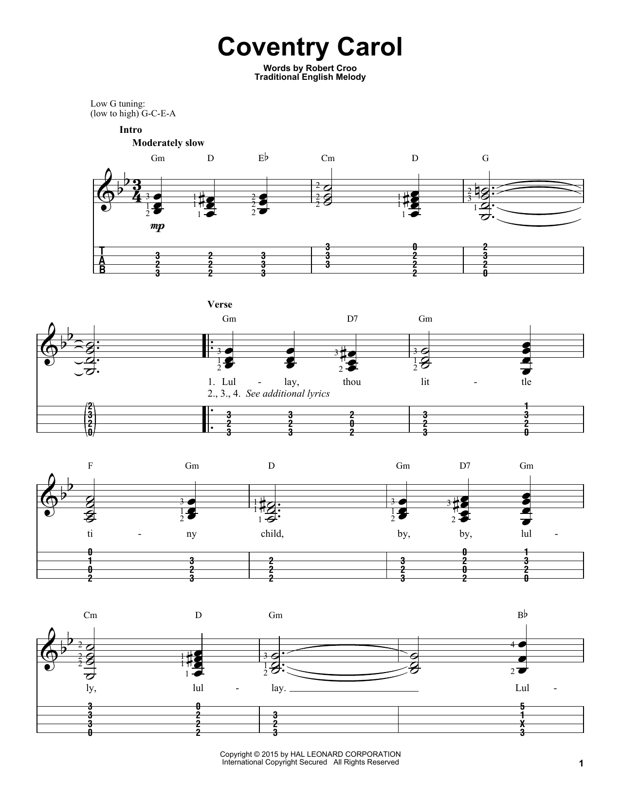 Robert Croo Coventry Carol Sheet Music Notes & Chords for Guitar Ensemble - Download or Print PDF