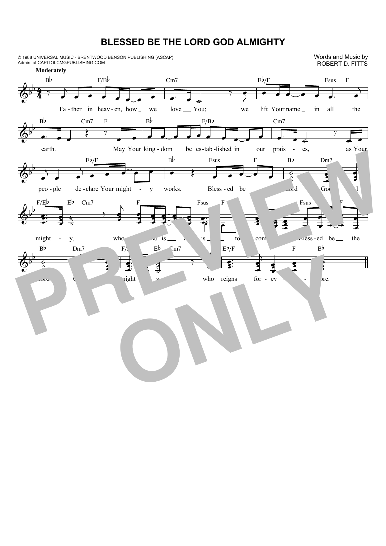 Robert D. Fitts Blessed Be The Lord God Almighty Sheet Music Notes & Chords for Melody Line, Lyrics & Chords - Download or Print PDF
