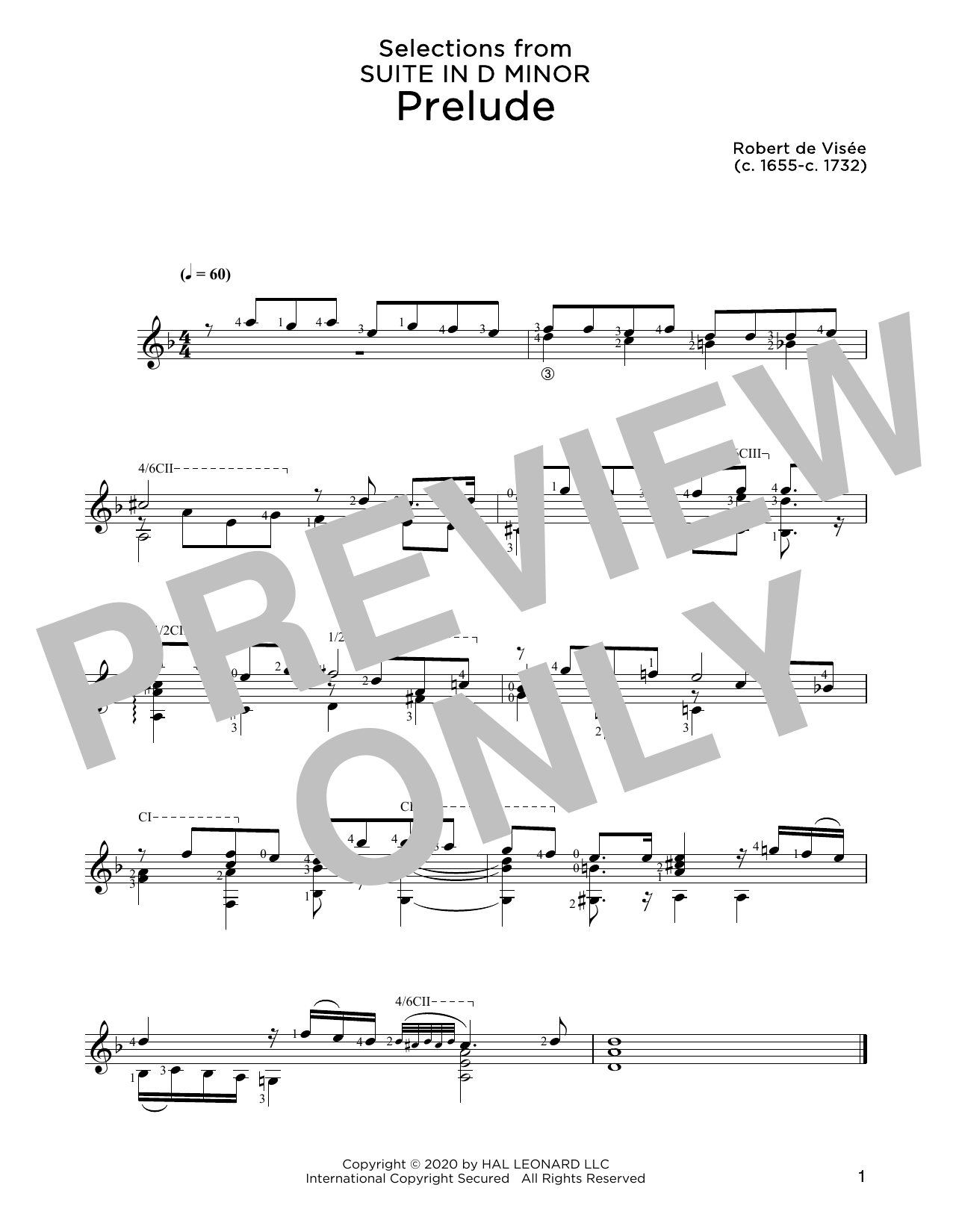 Robert de Visee Prelude Sheet Music Notes & Chords for Solo Guitar - Download or Print PDF