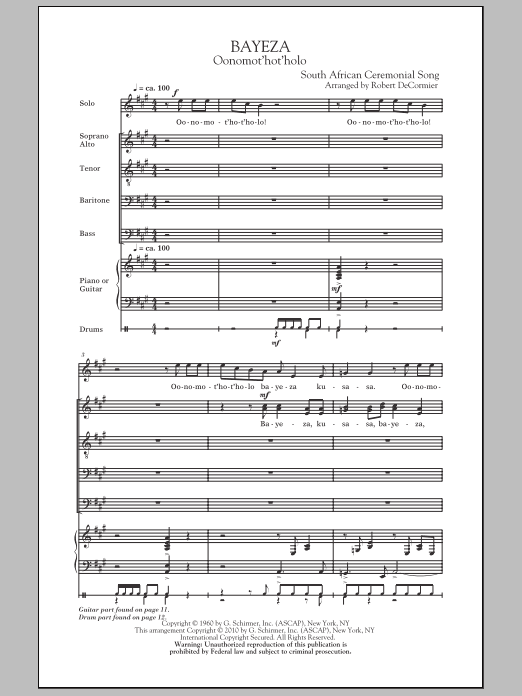 Robert DeCormier Bayeza (Oonomot'hot'holo) Sheet Music Notes & Chords for SATB - Download or Print PDF