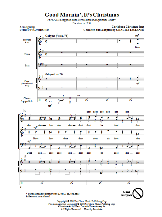 Robert DeCormier Good Mornin', It's Christmas Sheet Music Notes & Chords for SATB - Download or Print PDF