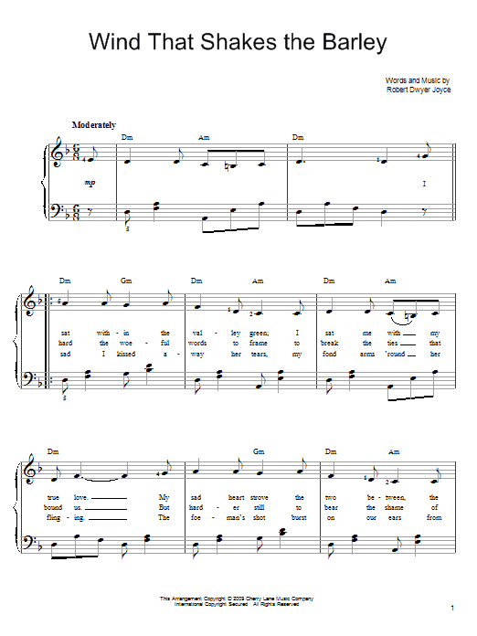 Robert Dwyer Joyce Wind That Shakes The Barley Sheet Music Notes & Chords for Easy Piano - Download or Print PDF