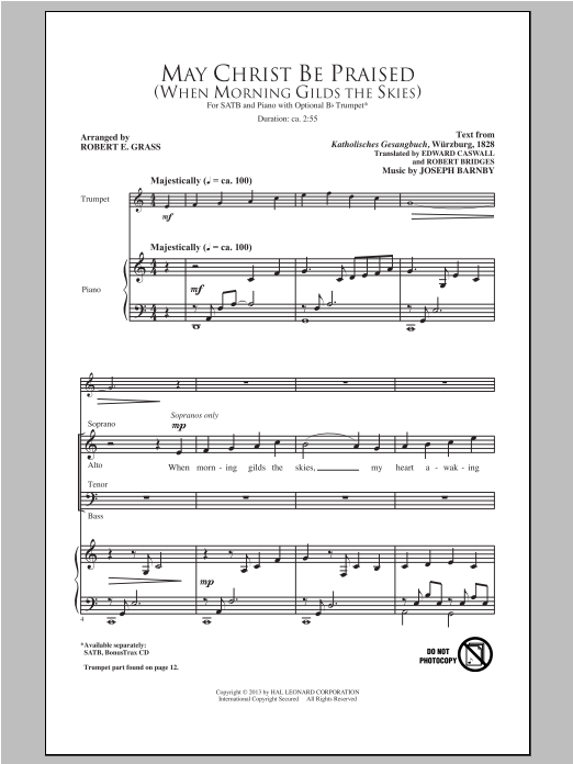 Robert E. Grass May Christ Be Praised Sheet Music Notes & Chords for SATB - Download or Print PDF