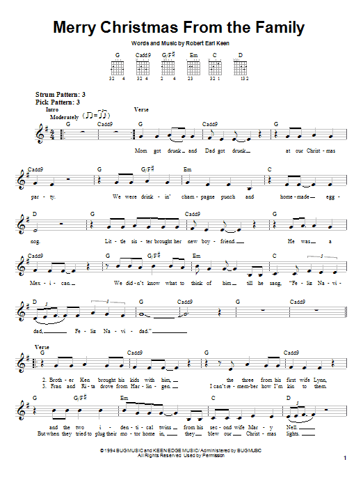 Robert Earl Keen Merry Christmas From The Family Sheet Music Notes & Chords for Chord Buddy - Download or Print PDF