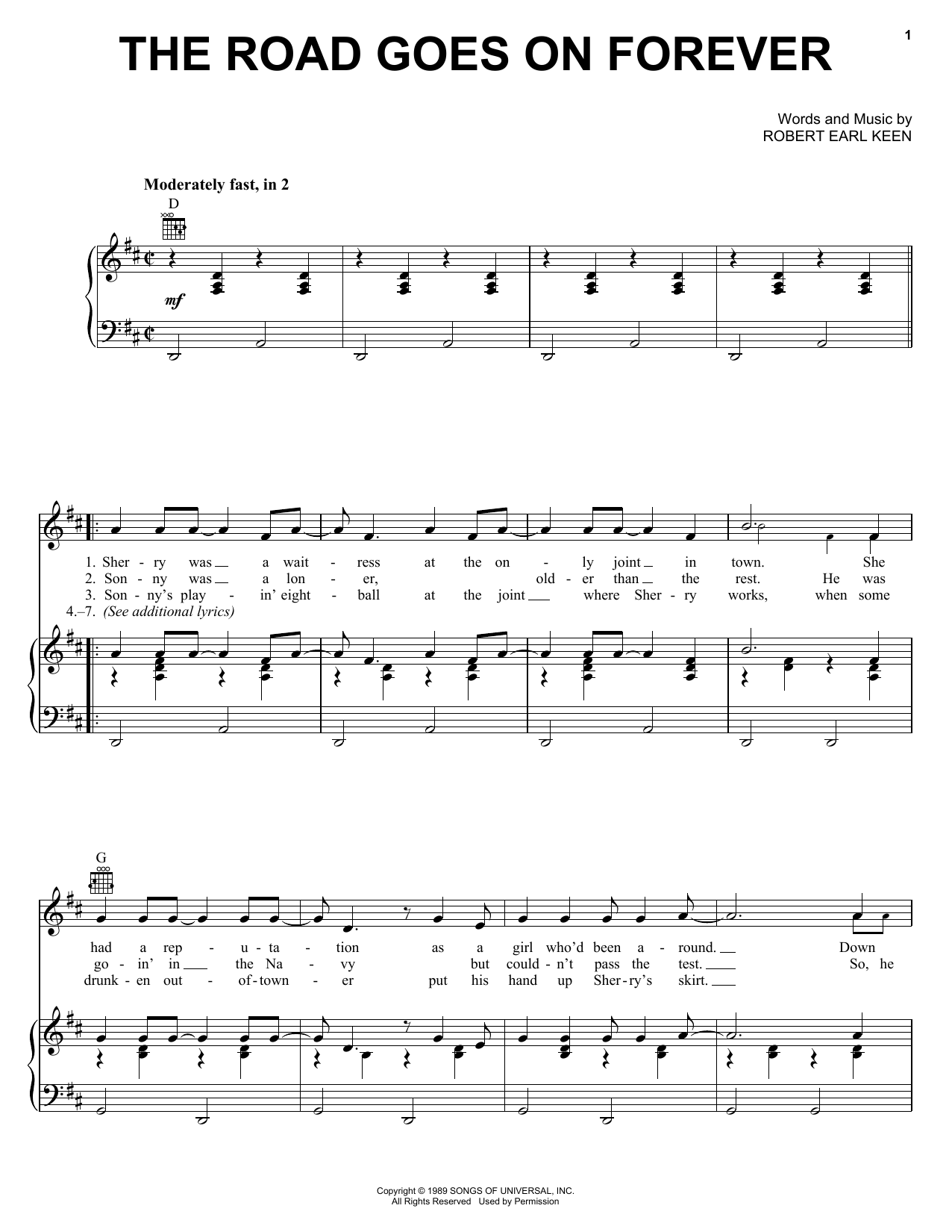 Robert Earl Keen The Road Goes On Forever Sheet Music Notes & Chords for Lyrics & Chords - Download or Print PDF