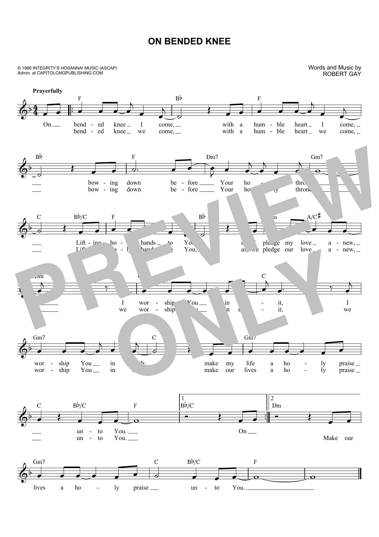 Robert Gay On Bended Knee Sheet Music Notes & Chords for Melody Line, Lyrics & Chords - Download or Print PDF
