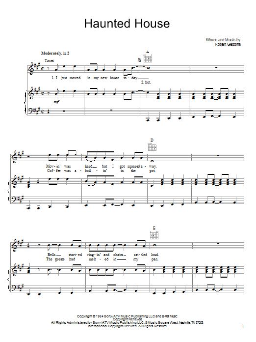 Robert Geddins Haunted House Sheet Music Notes & Chords for Piano, Vocal & Guitar (Right-Hand Melody) - Download or Print PDF