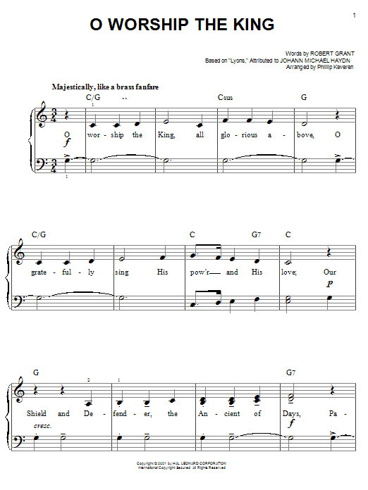 Robert Grant O Worship The King Sheet Music Notes & Chords for Piano - Download or Print PDF