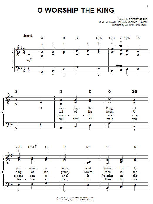 Robert Grant O Worship The King Sheet Music Notes & Chords for Piano, Vocal & Guitar Chords (Right-Hand Melody) - Download or Print PDF