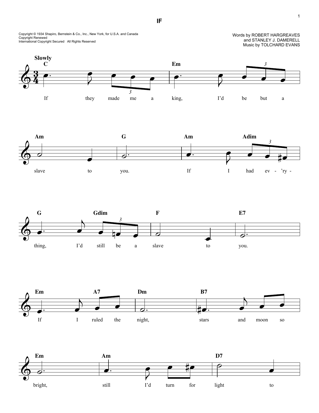 Robert Hargreaves If Sheet Music Notes & Chords for Melody Line, Lyrics & Chords - Download or Print PDF