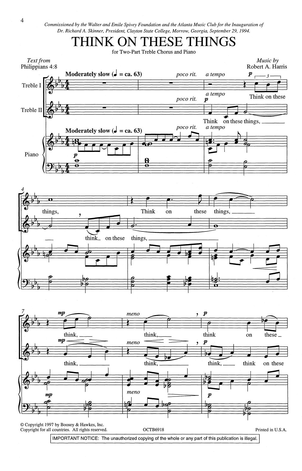 Robert Harris Think On These Things Sheet Music Notes & Chords for 2-Part Choir - Download or Print PDF