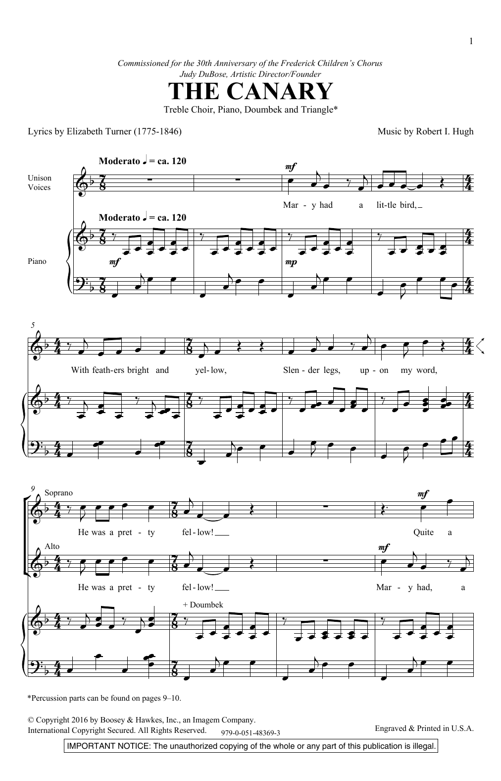 Robert Hugh The Canary Sheet Music Notes & Chords for 2-Part Choir - Download or Print PDF