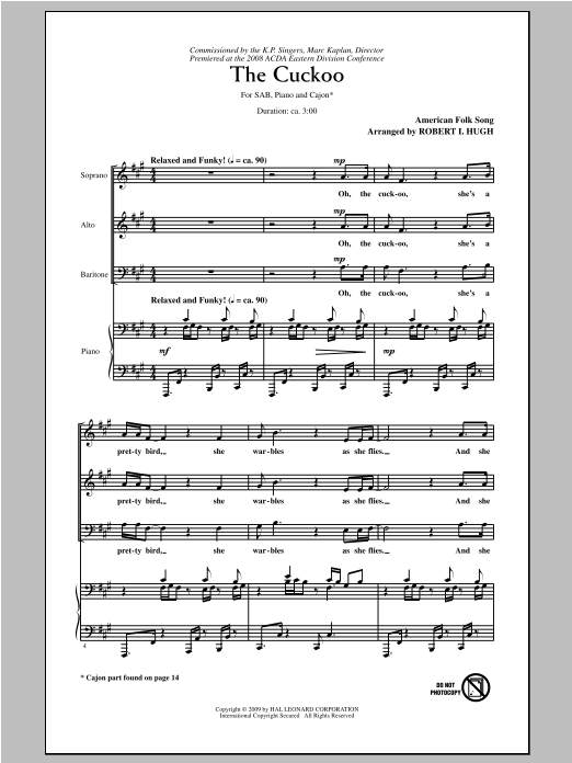 Robert Hugh The Cuckoo Sheet Music Notes & Chords for SAB - Download or Print PDF