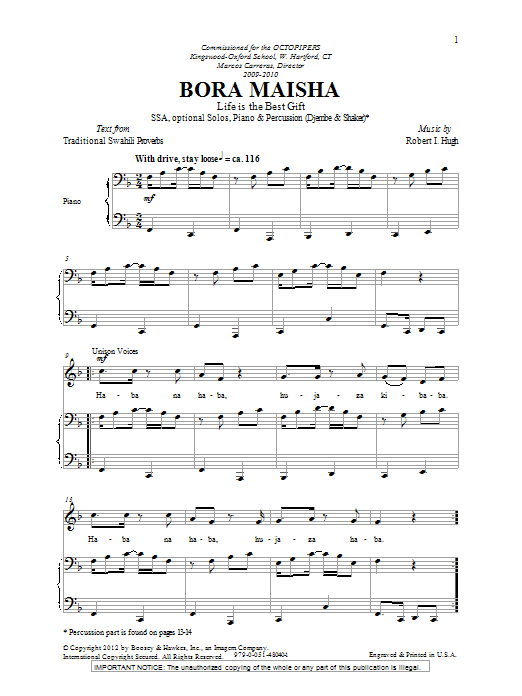 Robert I. Hugh Bora Maisha Sheet Music Notes & Chords for SSA - Download or Print PDF