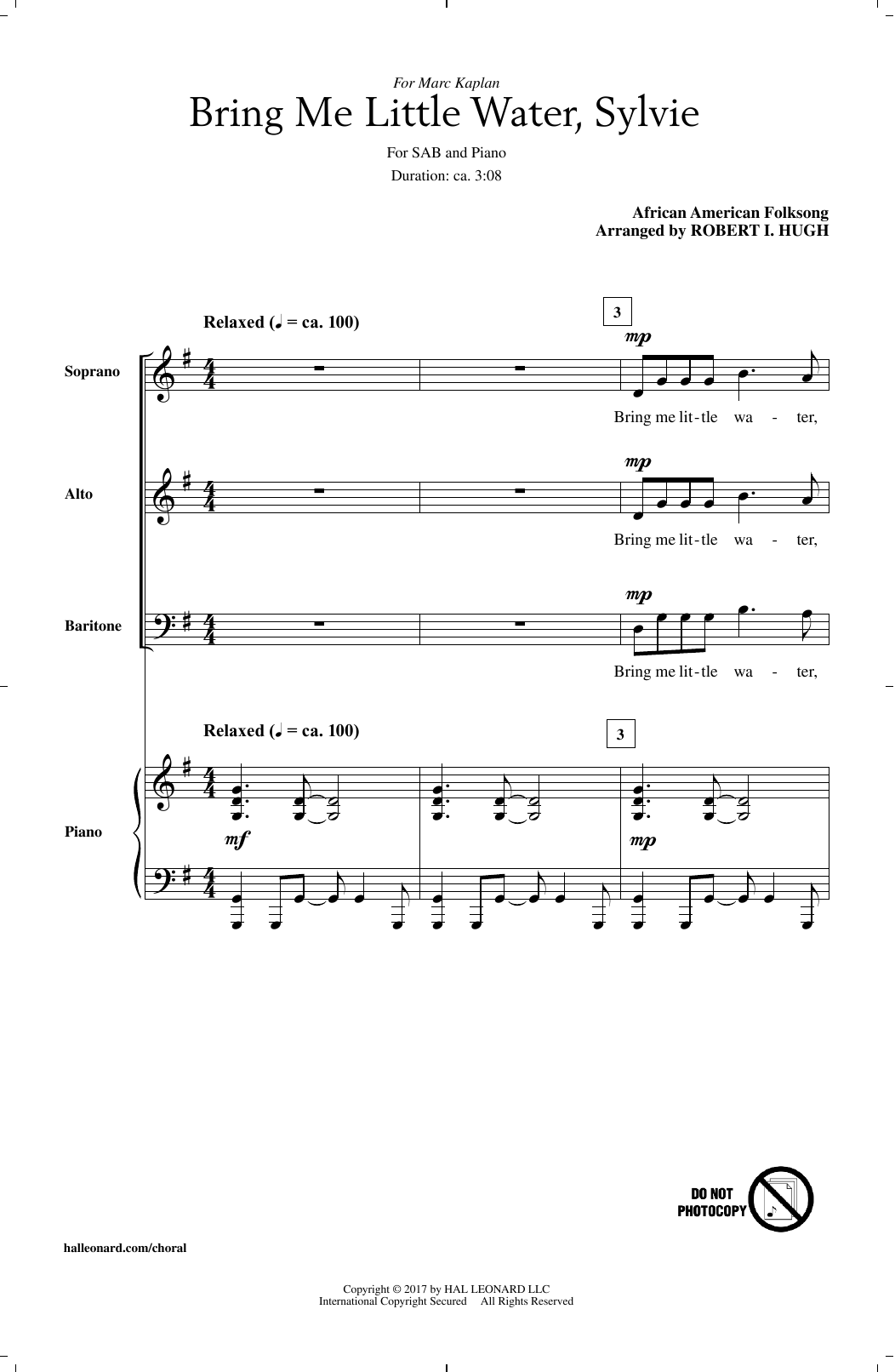 Robert I. Hugh Bring Me Little Water Sylvie Sheet Music Notes & Chords for SAB - Download or Print PDF