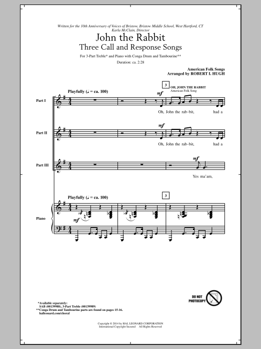 Traditional American Folksong Oh, John The Rabbit (arr. Robert I. Hugh) Sheet Music Notes & Chords for SAB - Download or Print PDF