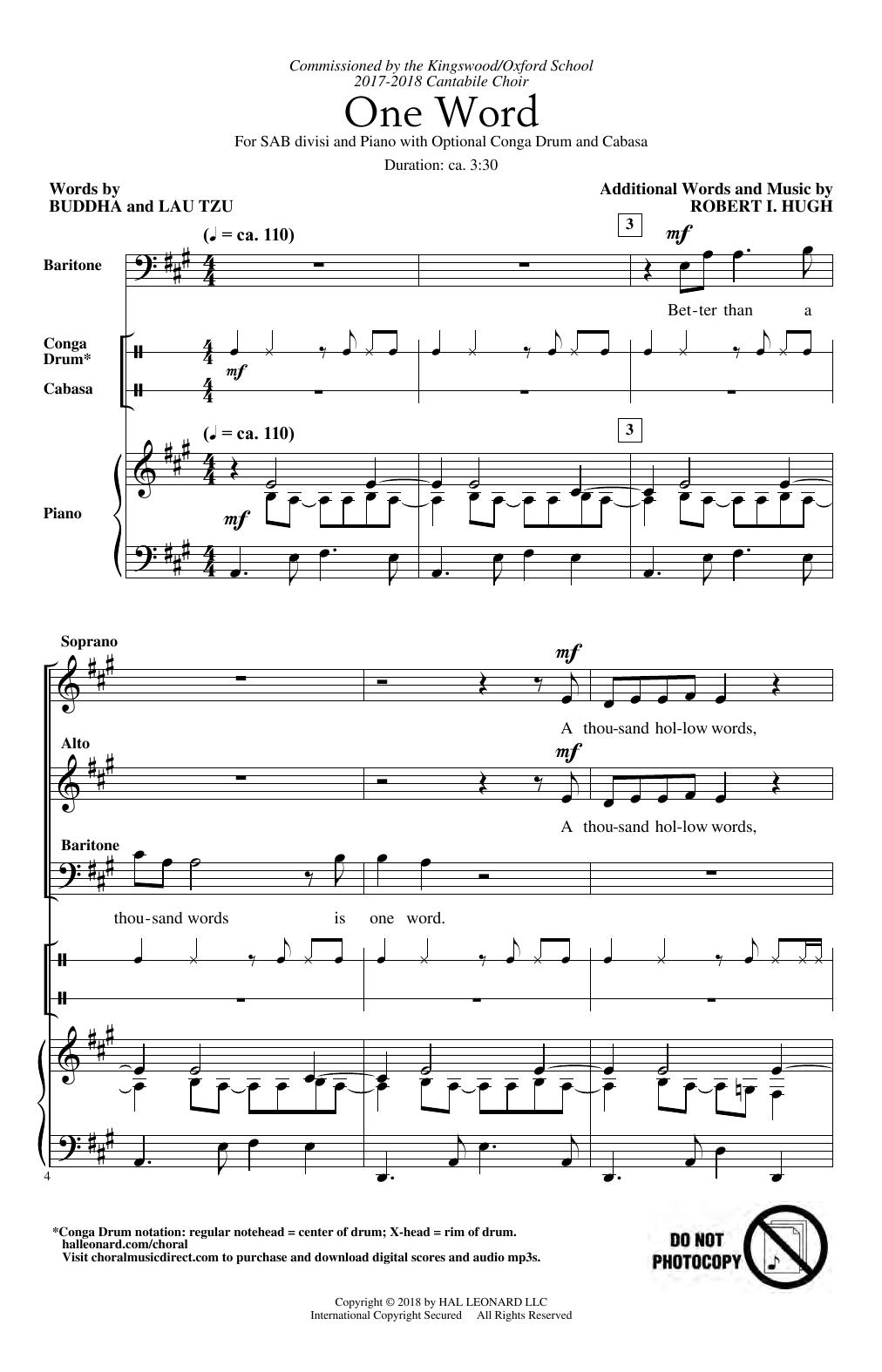 Robert I. Hugh One Word Sheet Music Notes & Chords for SAB Choir - Download or Print PDF