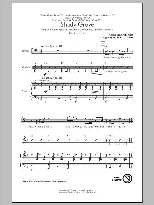 Traditional Folksong Shady Grove (arr. Robert I. Hugh) Sheet Music Notes & Chords for SAB - Download or Print PDF